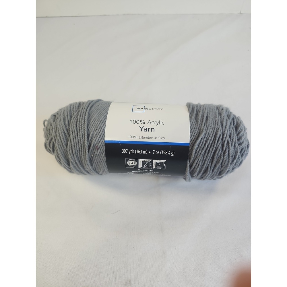 Mainstay 100% Acrylic Gray Yarn 397yds Worsted Medium‎ 4
